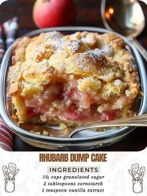 Amy recipes Rhubarb Dump Cake, Easy Rhubarb Recipes, Rhubarb Dump Cakes, Rhubarb Dessert, Rhubarb Cake Recipes, Chicken Cashew, Breakfast Cakes, Nigella Lawson Recipes, Lover Tattoo