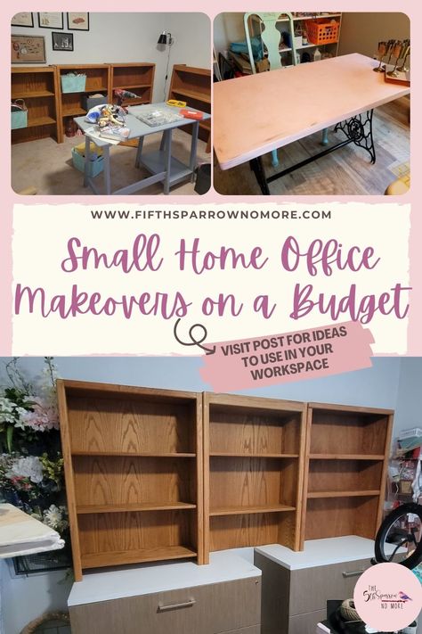 In this post I share ideas to complete an easy DIY small home office makeover on a budget that gave me a dedicated office space in a spare room. via @5thsparrownomore Closet In Home Office, Diy Office Organization Ideas, Home Office Ideas On A Budget, Diy Home Office On A Budget, Cheap Office Ideas, Diy Small Home Office, Small Home Office Makeover, Office Makeover On A Budget, Shared Office Space Ideas