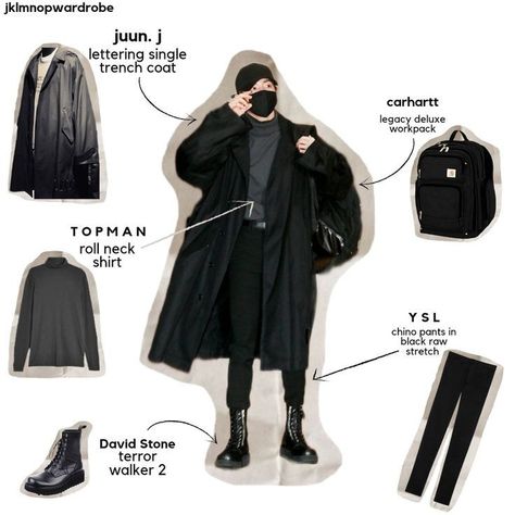 Jungkook Trench Coat, Jungkook Outfit 2022, Jungkook Style 2022, Jungkook Airport Fashion 2022, Jungkook Airport Outfit, Dark Academia Techwear, Jungkook Style Black, Jungkook Outfit Ideas, Jungkook Core Outfit