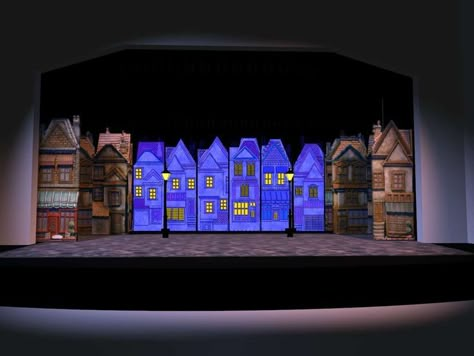 Set design - A Christmas Carol Christmas Carol Play, Christmas Stage Design, Elf The Musical, Stage Backdrops, Play Props, Digital Rendering, Christmas Program, Stage Set Design, Set Design Theatre