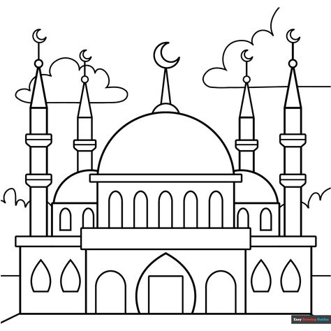 Free Mosque Coloring Page for Kids Mosque Printable, Coloring Pictures For Kids, Easy Drawing Guides, Free Printable Coloring Sheets, Drawing Guides, 5th Class, Cartoon Coloring, Room Wall Painting, Kids Print