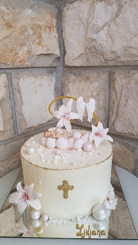 Doop Koeke, Baby Dedication Cake, Christening Cake Girls, Baptism Cake Girl, Dedication Cake, Candy Birthday Cakes, Mini Cakes Birthday, Cake Flowers