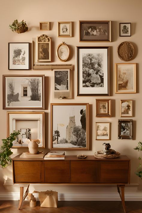 Creative vintage gallery wall ideas to enhance your decor. Use mix-and-match frames, antique mirrors, and cherished artwork to craft an eye-catching wall display. Perfect for adding a touch of nostalgia to any room in your home. Thrifted Gallery Wall, Vintage Gallery Wall Ideas, Vintage Gallery Wall, Gallery Wall Ideas, Vintage Gallery, Antique Mirrors, Antique Frames, Wall Ideas, Antique Mirror