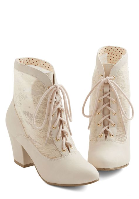 Lace Against Time Bootie in Cream, #ModCloth قلادات متدلية, Steampunk Boots, Victorian Boots, Lace Ankle Boots, Wedding Boots, Wedding Shoes Lace, Lace Booties, Victorian Lace, Shoes Boots Ankle