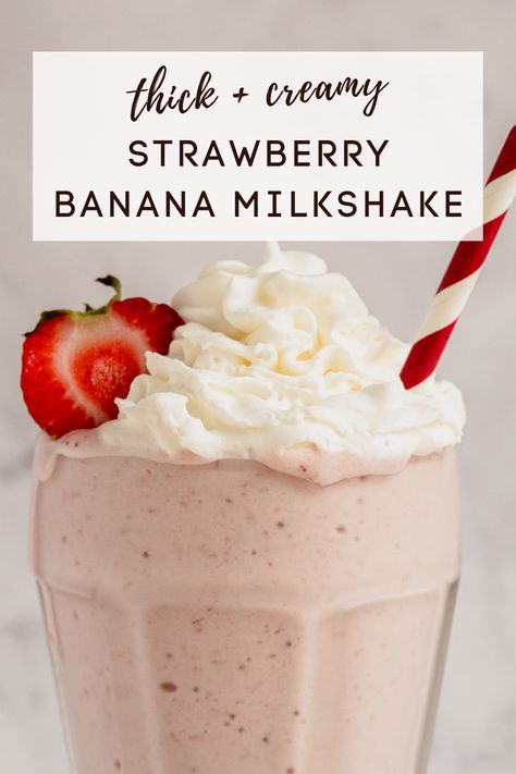 This strawberry banana milkshake is perfect on a hot summer day. With just 3 ingredients, this milkshake is a breeze to mix up! Milkshake With Ice Cream, Easy Milkshake, Banana Milkshake Recipe, Strawberry Banana Milkshake, Milkshake Recipe Easy, Homemade Milkshake, Milkshake Flavours, Johnny Rockets, Oreo Milkshake