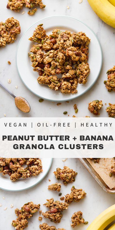 Banana And Granola Recipes, Granola Recipe With Banana, Banana Granola Recipe, Peanut Butter Banana Granola, Granola Snacks, Banana Granola, Banana Snacks, Protein Granola, Oil Free Vegan Recipes