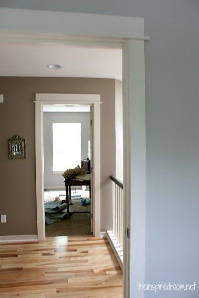 molding Paint Color Transition Between Rooms, Different Wood Floors In Adjoining Rooms, Color Flow, Grey Wood Floors, Dark Paint Colors, Door Molding, Room Paint Colors, Bedroom Paint Colors, Paint Colors For Living Room