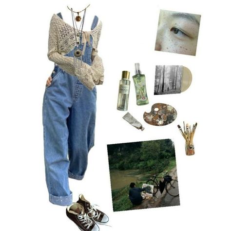 Boho Outfits Overalls, Bookworm Clothes, My Outfit Aesthetic, Earthy Fits, Outfits Overalls, Clothes Sketch, Outfits For Back To School, Overalls Outfits, 80s Summer