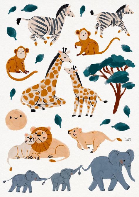 Jungle Animals Illustration, Elena Comte, Jungle Vbs, Infant Lounger, Zebra Illustration, Animal Illustration Kids, Jungle Illustration, Elephant Illustration, Vbs 2024