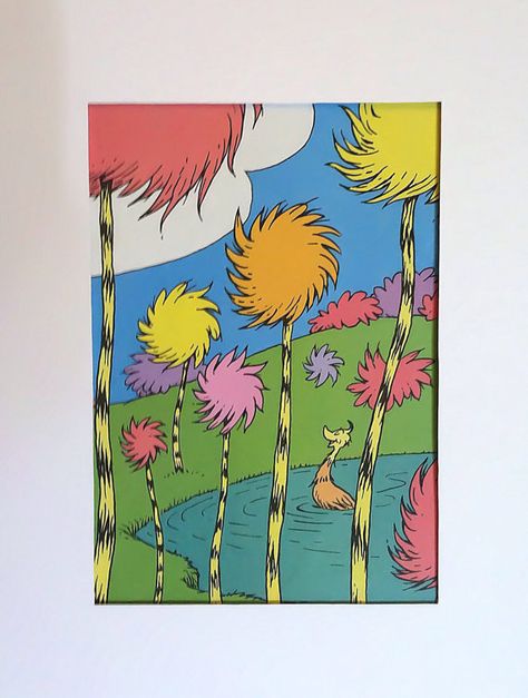 DR. SEUSS The LORAX  with Matte 5x7 8x10 Children's by FullOfYears, $9.99 Dr Seuss Trees, Lorax Trees, Truffula Trees, Forest Girl, The Lorax, Tree Illustration, Watercolor Trees, Dr Seuss, Nursery Wall Art