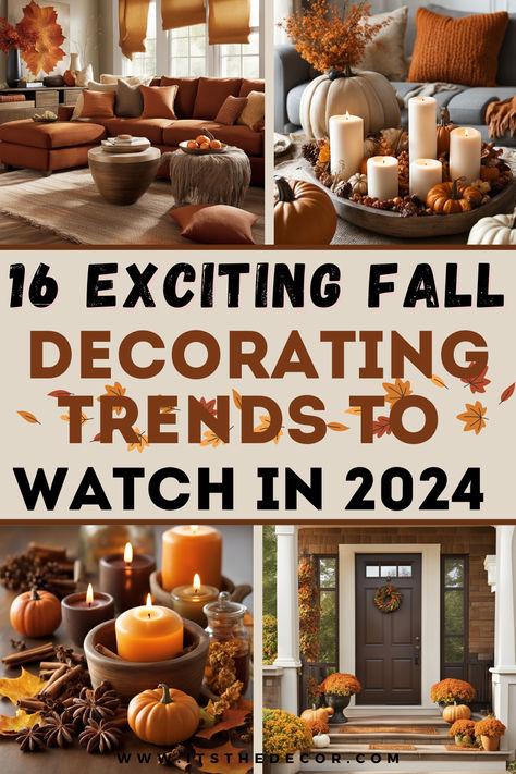 Get ready for the season with "16 Exciting Fall Decorating Trends to Watch in 2024." Discover the latest color palettes, textures, and sustainable decor ideas that will transform your home into a cozy autumn retreat. From rich earth tones to chic metallics, explore all the must-have trends for a stylish fall update. Pin now for inspiration! #FallDecoratingTrends #FallDecor #AutumnDecor #HomeDecorIdeas #InteriorDesign Fall Decorating Ideas 2024, Fall Mantel Decorating Ideas 2024, Fall Decor Color Schemes, Fall 2024 Decor Color Trends, Fall Decorations 2024, Fall Decor Trends 2024, 2024 Fall Decor Ideas, Modern Fall Decor 2024, Fall Decorating 2024