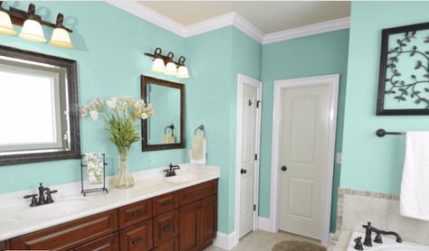 Sherwin Williams - Tame Teal Best Paint For Bathroom, Bathroom Wall Colors, Painting Bathroom Cabinets, Simple Bathroom Remodel, Beige Paint, Bathroom Paint Colors, Gray Paint, Shabby Chic Bathroom, Simple Bathroom