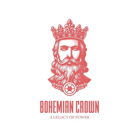 Regal man in crown logo for bohemian cro... | Premium Vector #Freepik #vector Bohemian Crown, Logo Psd, Crown Logo, Technology Icon, Vintage Logo Design, Card Banner, Poster Invitation, Red Design, Presentation Template Free