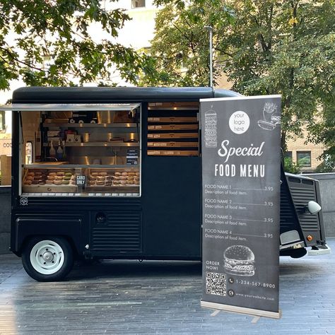 Modern Food Truck Design, Fast Food Cart Design, Food Truck Design Exterior Modern, Food Truck Menu Display Ideas, Food Truck Menu Board Ideas, Food Truck Cafe, Aesthetic Food Truck, Modern Food Truck, Food Truck Sign