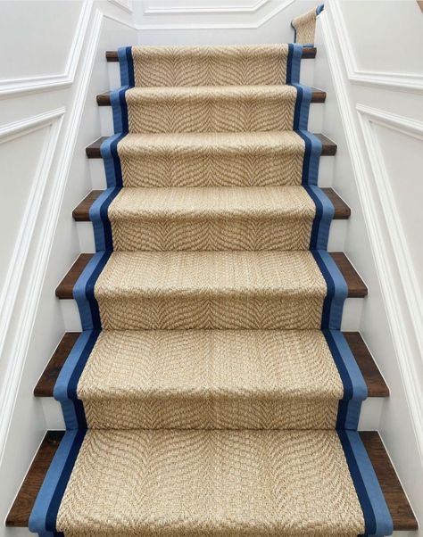 Stairs Carpet, White Stairs, Staircase Runner, Stair Makeover, Stair Carpet, Shore House, Cape House, Bay House, Beach House Interior