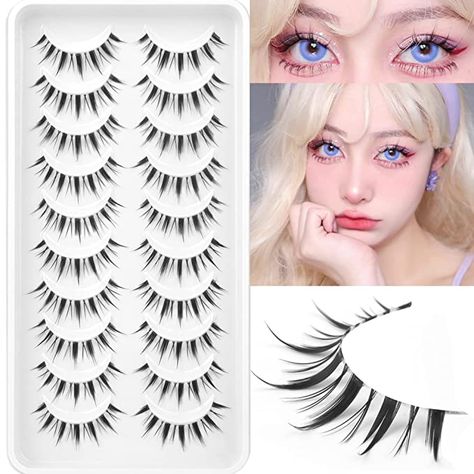 Amazon.com: Manga Lashes Natural Looking False Eyelashes That Look Like Individual Clusters Wispy Mink Eye Lashes 10 Pairs Asian Fake Eyelashes Pack by Geeneiya : Beauty & Personal Care False Eyelashes Individual, Eyelashes Individual, Lashes Natural Look, Manga Lashes, Cluster Eyelashes, Lashes Natural, Natural False Eyelashes, Hooded Eye Makeup, Eyelash Sets