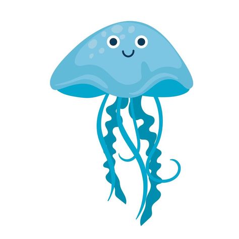 Jellyfish Vector, Jellyfish Clipart, Underwater Cartoon, Jellyfish Illustration, Mermaid Vector, Smiling Animals, Animal Outline, Colorful Jellyfish, Drawn Fish