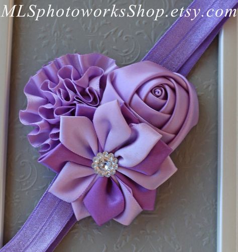 Little Girl's Lovely Lavender Headband on Etsy, $7.00 Lavender Headband, Flower Hair Bows, Satin Headband, Bow Headband Hairstyles, Kanzashi Flowers, Lovely Lavender, Ribbon Art, Mia 3, Diy Headband