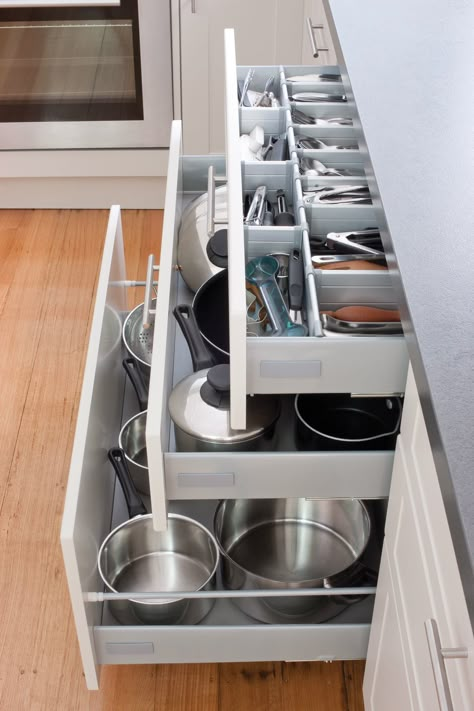 Keep your kitchen in order with our pot drawers and cutlery drawers! Visit kaboodle.com.au for more inspiration. Drawer Diy, Modern Farmhouse Kitchen Cabinets, Model Dapur, Desain Pantry, Best Kitchen Cabinets, Kabinet Dapur, Farmhouse Kitchen Cabinets, New Kitchen Cabinets, Diy Kitchen Storage