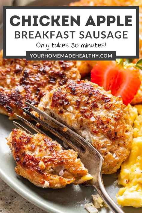 Enjoy this delicious Chicken and Apple Breakfast Sausage on weekend mornings or for easy meal prep! Pair with your favorite breakfast foods, like scrambled eggs, hash browns, and toast or serve on a breakfast sandwich for a quick breakfast in under 30 minutes! Sausage Links Breakfast Ideas, Homemade Chicken Breakfast Sausage, Ground Chicken Breakfast Sausage, Chicken Sausage Recipes Breakfast, Ground Chicken Breakfast Recipes, Sausage Link Breakfast Ideas, Chicken Breakfast Sausage Recipes, Breakfast Chicken Recipes, Chicken Apple Sausage Recipes