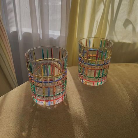 Resident Objects on Instagram: “Rainbow Italian crystal glasses in Murano style 🌈 SOLD” Glass Cups Aesthetic, Vinyl Painting Ideas, Iridescent Decor, Vinyl Painting, Cups Ideas, Crystal Glasses, Glass Cups, Pretty House, Home Room Design