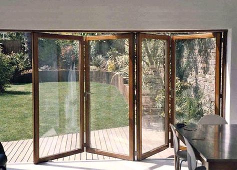 Wooden Bi Folding Patio Doors Wooden Bifold Doors, Wooden Patio Doors, Bifold Patio Doors, Folding Patio Doors, Sliding Folding Doors, French Doors Patio, Patio Door, Wood Doors Interior, Folding Doors