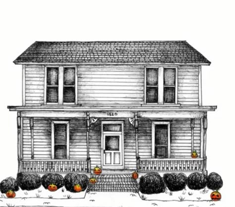 Michael Myers House Drawing, Michael Myers House Tattoo, Easy Michael Myers Drawing, Michael Myers House, Munsters House, Myers House, Films Aesthetic, Halloween Tattoos Sleeve, Dollhouse Halloween