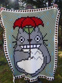 T's Garden: Totoro in the Rain Afghan--Free Graph! Totoro Crochet, Totoro Pattern, Coin Purse Crochet Pattern, Crochet Totoro, Whimsical Crochet, Owl Blanket, Corner To Corner Crochet, Crochet Leaves, Crochet Amigurumi Free Patterns