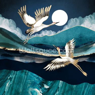 Midnight Cranes White Crane, Hur Man Målar, Vintage Modern, Art Abstrait, Featured Artist, Framed Canvas Prints, Graphic Art Print, Fine Art Painting, Canvas Artwork