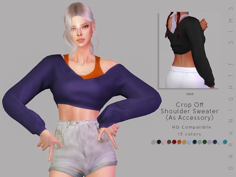 Sims Four Cc, Sims 4 Characters, Drop Crotch Pants, Sims Four, Sims 4 Mods Clothes, Off Shoulder Sweater, Sims 4 Clothing, The Sims4, Sims 4 Cc