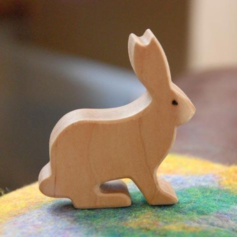 Wooden RABBIT Bunny Jackrabbit, Handmade Toy Animal, Waldorf Inspired — Jupiter's Child Woodland Toys, Soap Carving Patterns, Yellow Rabbit, Diy Keyring, Making Wooden Toys, Soap Carving, Wooden Rabbit, Handmade Wooden Toys, Wood Animal