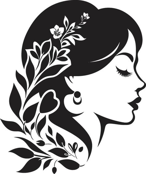 Abstract Flora Fusion Black Artistic Face Emblem Elegant Botanical Glamour Vector Woman Icon Silhouette Vector Art, Women Silhouette Art, Black Vector Art, Women Stickers, Mexican Art Tattoos, Face Stencils, Woman Sketch, Mehndi Art Designs, Minimalist Tattoos