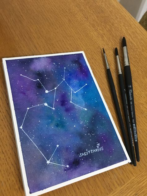 Constellation Art Painting, Saggitarius Paintings, Constalation Painting, Sagittarius Painting Canvases, Diy Constellation Art, Sagittarius Painting Ideas, Zodiac Painting Ideas, Constellations Drawing, Constellations Painting