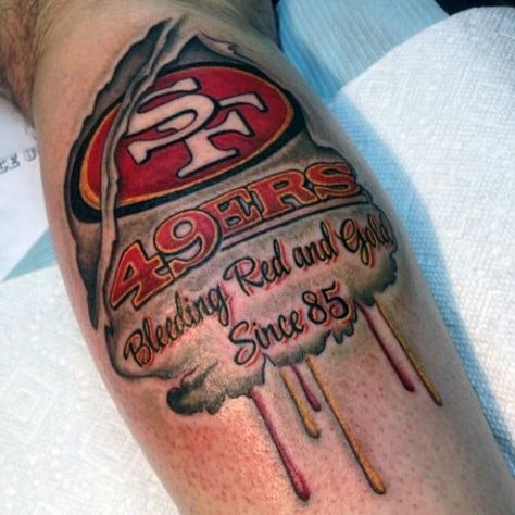 50 San Francisco 49ers Tattoos For Men - Football Design Ideas 49er Tattoos, 49ers Tattoo, San Francisco Tattoo, 49ers Nation, Barbie Tattoo, 49ers Pictures, Forty Niners, San Francisco 49ers Football, Nfl 49ers