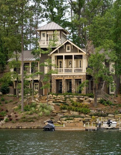 Lake Martin Alabama Houses, North Carolina Lake House, Water Front Homes, Lake Front Homes, Lake House Exterior, Watercolor Rosemary, Waterfront Design, Lake Houses Exterior, Lake Houses