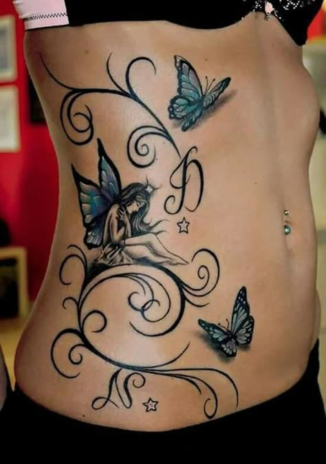 Tattoo Fairy, Pixie Tattoo, Butterfly Tattoos Images, Fairy Tattoos, Butterflies Tattoo, Belly Tattoos, Fairy Tattoo Designs, Butterfly Tattoos For Women, Geniale Tattoos