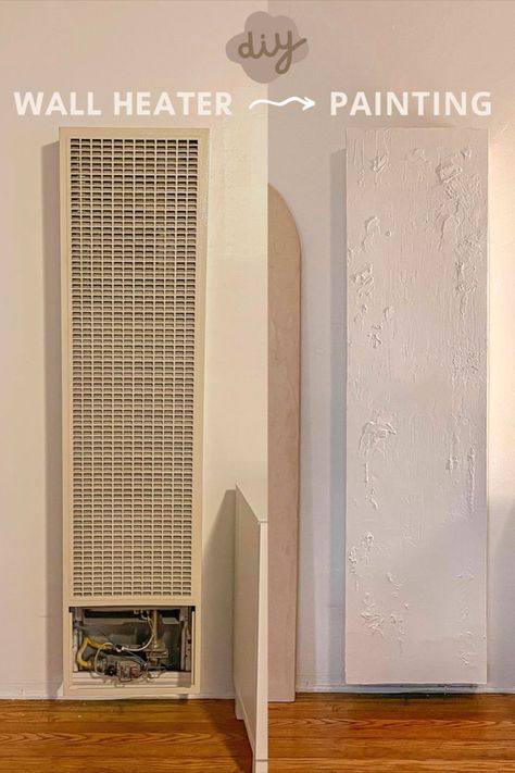 a diy of how to cover up your wall heater using poster boards Cover Heater Ideas, Old Wall Heater Cover Ideas, Heater Cover Diy, Wall Heater Cover, Diy Heater, Wall Heater, Plaster Painting, Mobile Home Makeover, Apartment Walls