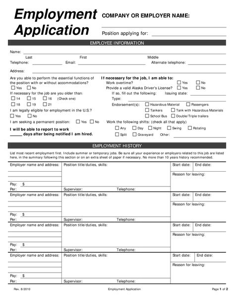 Free Employment Application Form example | Templates at allbusinesstemplates.com Employee Application, Job Application Sample, Printable Job Applications, Employment Form, Job Application Template, Application Template, Form Example, Employment Application, Job Application Form