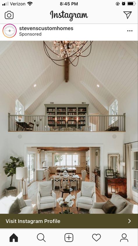 Loft Over Kitchen, Loft Above Kitchen, Library Loft, Loft Homes, Barndominium Interior, Flip House, House Plan With Loft, Open Loft, Tiny House Loft