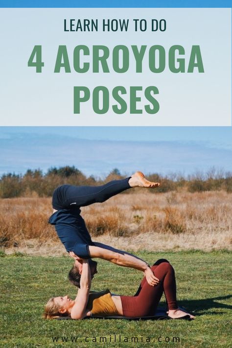 Learn how to do 4 beginner's acro-yoga / partner yoga poses in this step-by-step tutorial. How to do the acro yoga poses bird, backbird, throne, and an inversion shoulderstand! Acroyoga is a combination of yoga and acrobatics where you work together to do the poses. Acroyoga builds strength, flexibility, and balance, as well as body awareness. #acroyoga #yoga #acro #partneryoga #partneracro Acroyoga Couple Beginners, Acroyoga Poses Couple, Acro Yoga For Beginners, Acro Yoga Beginner, Acroyoga Couple, Acroyoga Poses, Partner Acrobatics, Acro Yoga Poses, Couples Yoga Poses