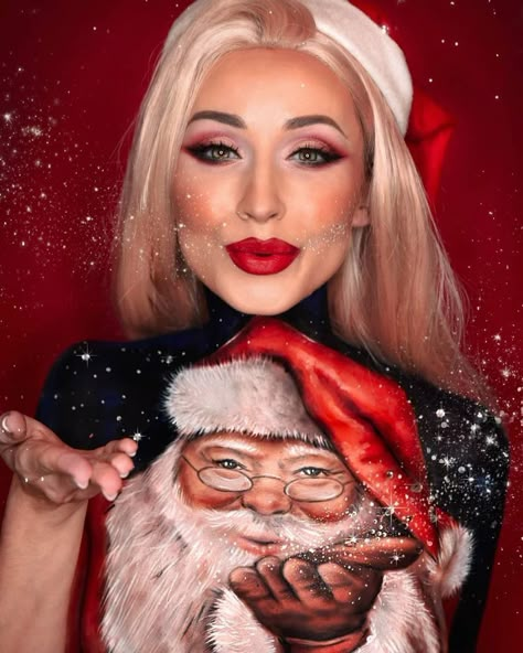 Santa Claus Makeup, Gingerbread Makeup, Makeup Artistique, Christmas Face Painting, Makeup Christmas, Art Makeup, Christmas Makeup, Body Painting, All Things Christmas