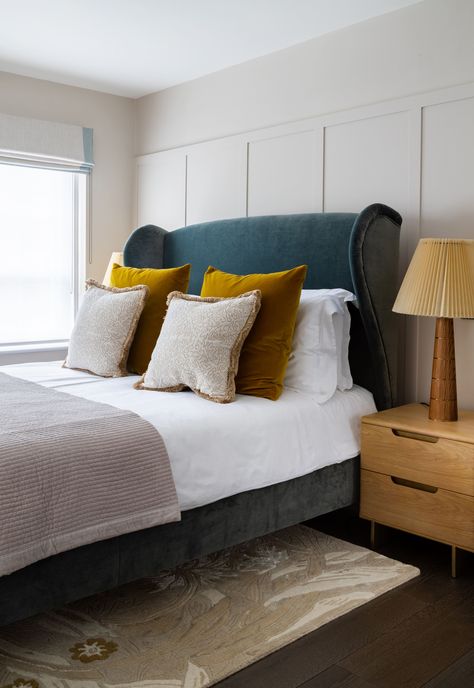 Farrow And Ball Skimming Stone, Panelled Bedroom, City Townhouse, Chelsea Townhouse, Panelled Walls, Bedroom Neutral, Skimming Stone, Airy Bedroom, Georgian Townhouse