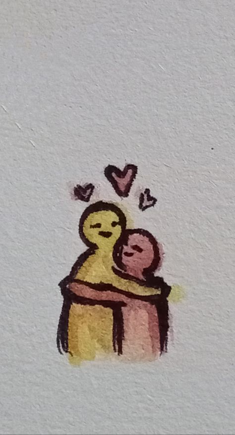 Hug Aesthetic Drawing, Someone Hugging Someone Drawing, Easy Hugging Drawing, Drawing Of People Hugging, Hug Sketch Simple, Cute Best Friends Drawing, Friend Doodles Drawings, Two Friends Hugging Drawing Reference, Happiness Drawing Ideas Art