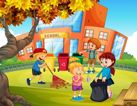 Cleaning Drawing, Characters Sketch, School Clean, Cartoon Characters Sketch, Sketch Free, School Illustration, School Cartoon, Children Cartoon, Flashcards For Kids