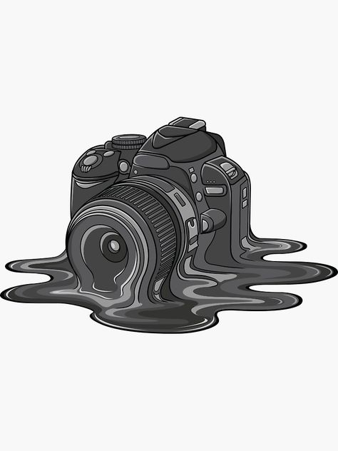 "Camera Melt" Sticker by zomboy | Redbubble Drawing Ideas Camera, Camera Design Art, Camera Illustration Design, Camera Drawing Art, Camera Artwork, Facebook Group Games, Kamera Dslr, Camera Sticker, Camera Illustration