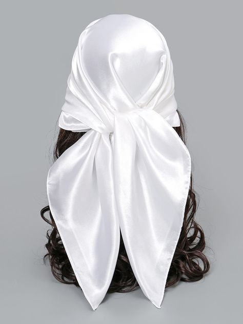 1pc Solid Color Women's Bandana, Multi-Purpose Scarf Satin Scarf Bandana,Hair Band,Head Band Ideal For Dressing Up Your LookI discovered amazing products on SHEIN.com, come check them out! Wedding Scarf, Bandana Hairstyles, Bandana Scarf, White Collar, Square Scarf, Silk Scarves, Head Scarf, Hair Band, Womens Scarves