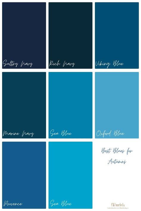 Blues For Soft Autumn, Blues For True Autumn, Best Blues For Autumn, Hoc Blue Leaf Autumn, House Of Colour Dark Blue Autumn, Soft Autumn Blues Colour Palettes, Deep Blue Autumn, Blue Leaf Autumn, Blue For Autumn Type