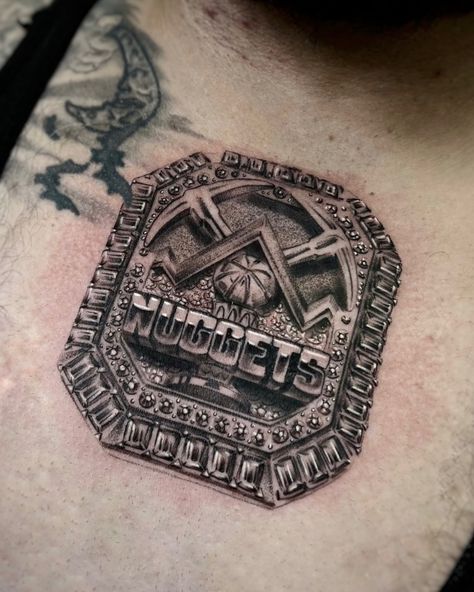 Denver Nuggets championship ring for Sean @nuggets please give Sean free tickets for the rest of eternity 🫡🫡🎟️🏀 • • • • • #denvertattoo #blackandgrayrealism #diamondtattoo #coloradotattoo #denvernuggets Denver Nuggets Tattoo, Colorado Tattoo, Diamond Tattoos, Free Tickets, Free Ticket, Championship Rings, Denver Nuggets, March 27, Denver