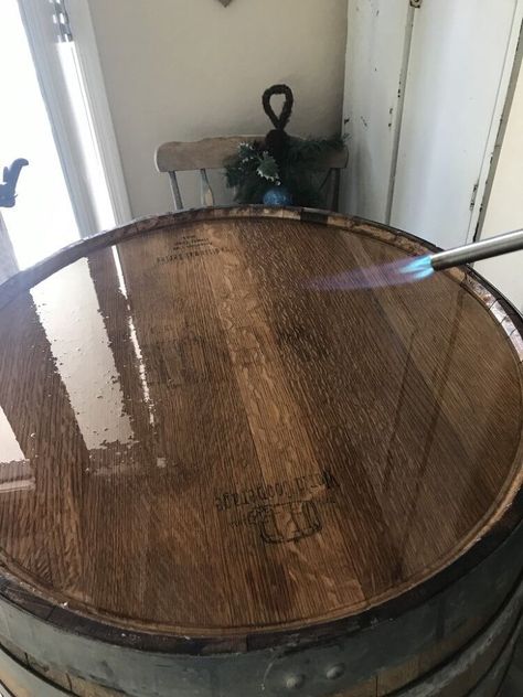 Wine Barrel Table Diy, Whiskey Barrel Table Diy, Whiskey Barrel Table Top, Barrel Table Diy, Bourbon Barrel Table, Diy Whiskey Barrel, Whiskey Barrel Table, Wine Barrel Decor, Mercury Glass Lamp