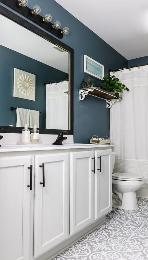 Bathroom On A Budget, Diy Bathroom Makeover, Blue Bathroom Decor, Bathroom Color Schemes, Aesthetic Bathroom, Small Bathroom Ideas On A Budget, Gorgeous Bathroom, Bathroom Color, Small Bathrooms